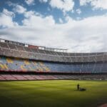 Nowoczesny europejski stadion piłkarski z zieloną murawą w słoneczny dzień